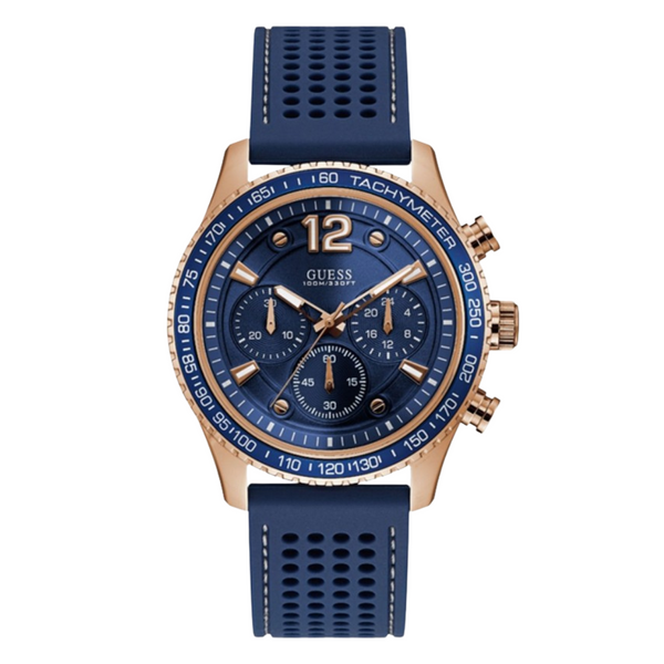 Guess Fleet Blue Silicone Strap Blue Dial Chronograph Quartz Watch for Gents - W0971G3