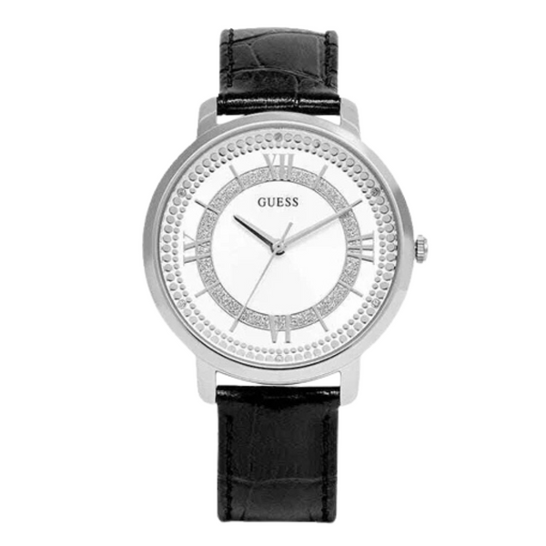 Guess Montauk Black Leather Strap Silver Dial Quartz Watch for Ladies - W0934L2