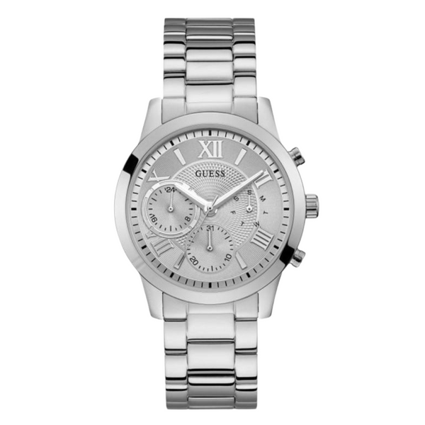 Guess Solar Silver Stainless Steel Silver Dial Chronograph Quartz Watch for Ladies - W1070L1