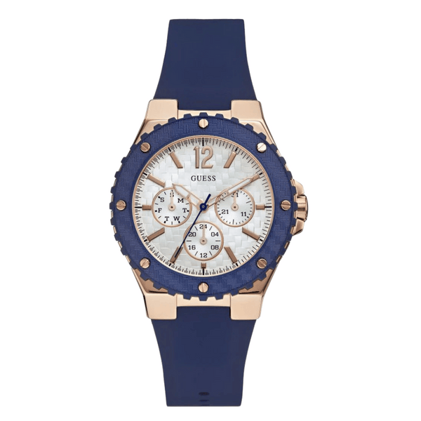 Guess Overdrive Blue Silicone Strap White Dial Chronograph Quartz Watch for Ladies - W0149L5