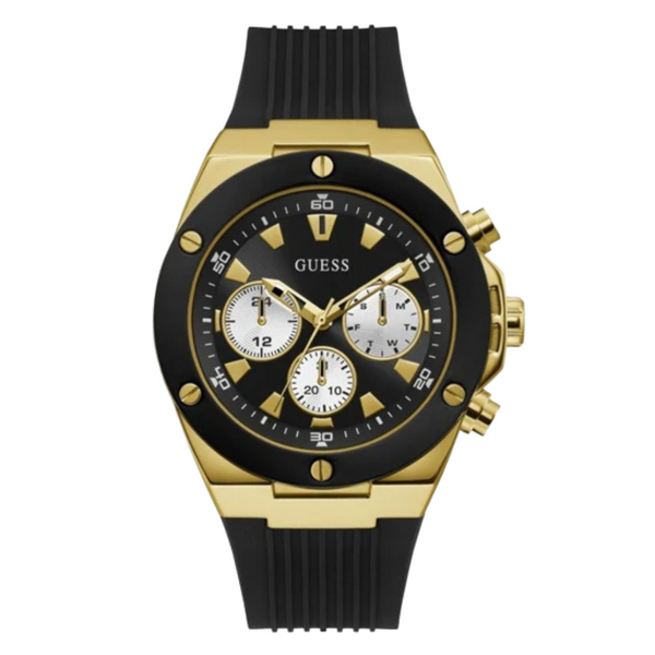 Guess Black Silicone Strap Black Dial Chronograph Quartz Watch for Gents - W0057G1