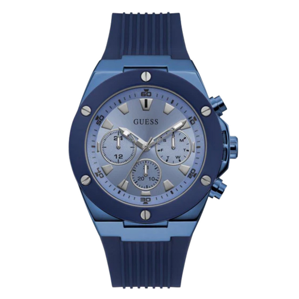 Guess Blue Silicone Strap Blue Dial Chronograph Quartz Watch for Gents - W0057G3