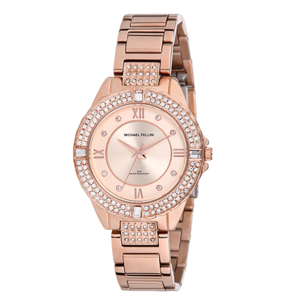 Michael Fellini Rose Gold Stainless Steel Rose Gold Dial Quartz Watch for Ladies - MF2189-3