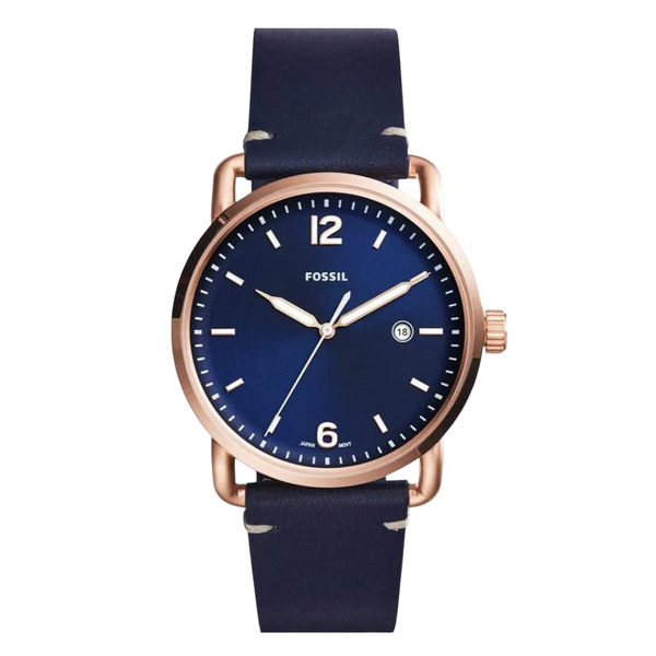 Fossil Commuter Blue Leather Strap Blue Dial Quartz Watch for Gents - FS5274