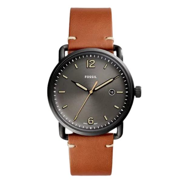 Fossil Commuter Brown Leather Strap Black Dial Quartz Watch for Gents - FS5276
