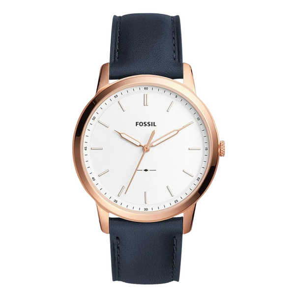 Fossil Minimalist Blue Leather Strap White Dial Quartz Watch for Gents - FS5371