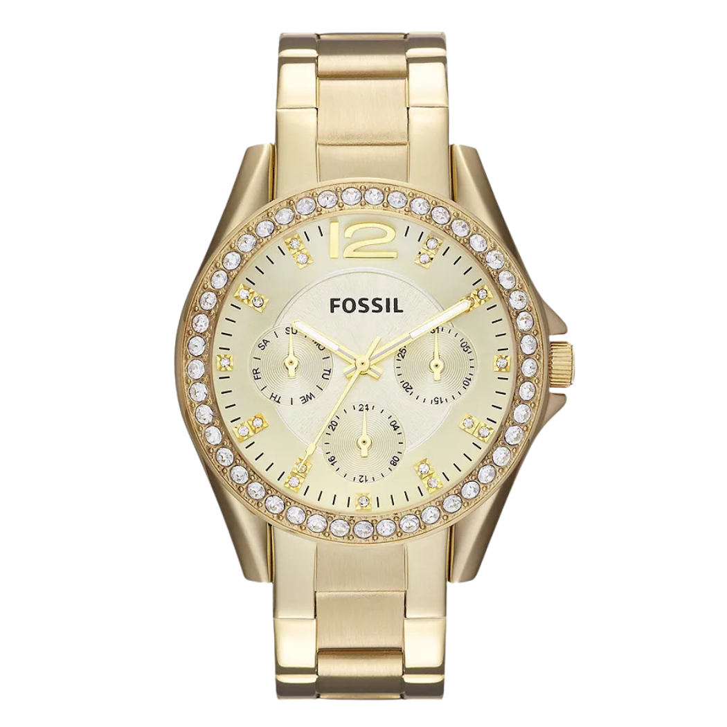 Fossil Riley Multifunction Gold Stainless Steel Gold Dial Quartz Watch ...