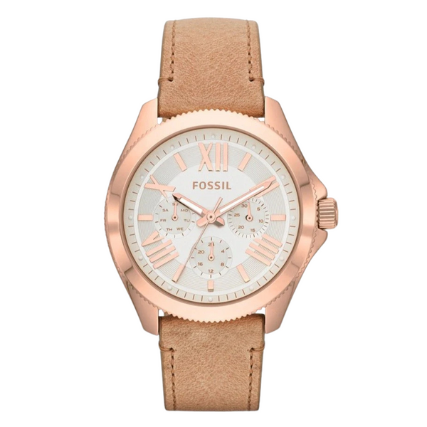 Fossil Cecile Brown Leather Strap Silver Dial Quartz Watch for Ladies - AM4532