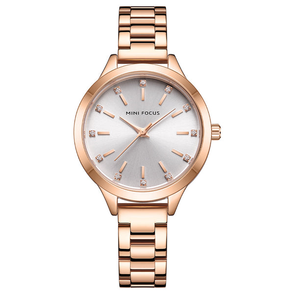 Mini Focus Rose Gold Stainless Steel Silver Dial Quartz Watch for Ladies - MF0367L-03