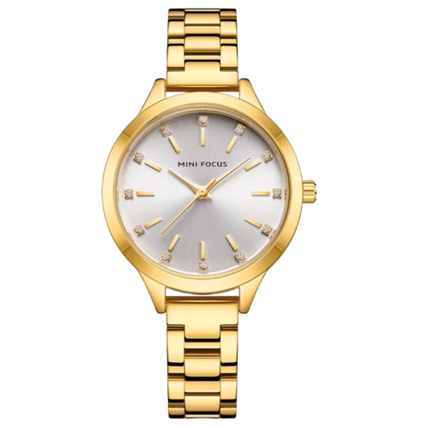 Mini Focus Gold Stainless Steel Silver Dial Quartz Watch for Ladies - MF0367L-02