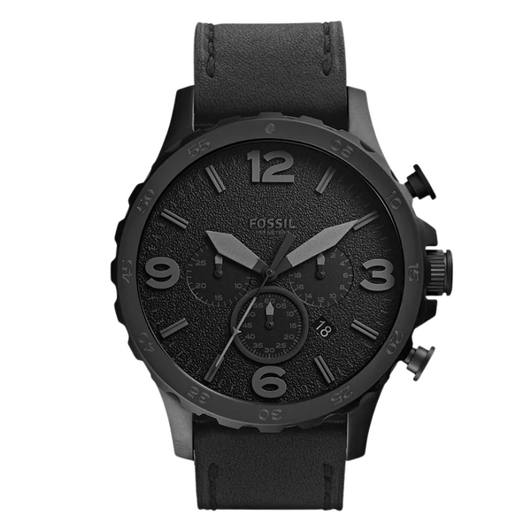 Fossil Nate Black Stainless Steel Black Dial Chronograph Quartz Watch for Gents - JR1354