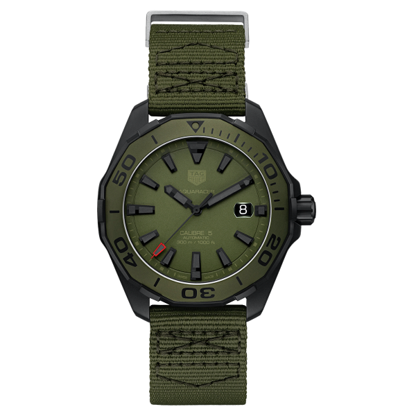 Tag Heuer Calibre 5 Green Nato Strap Green Dial Automatic Watch for Gents - WAY208EFC8222