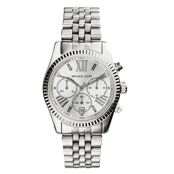 Michael Kors Lexington Silver Stainless Steel Silver Dial Chronograph Quartz Watch for Ladies - MK-5555