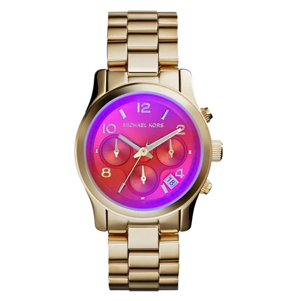 Michael Kors Runway Gold Stainless Steel Pink Dial Chronograph Quartz Watch for Ladies - MK-5939