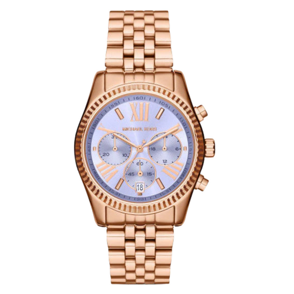 Michael Kors Lexington Rose Gold Stainless Steel Purple Dial Chronograph Quartz Watch for Ladies - MK-6207