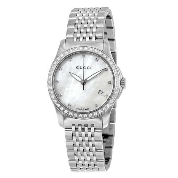 Gucci G-Timeless Silver Stainless Steel Mother of Pearl Dial Quartz Watch for Ladies - YA 126508