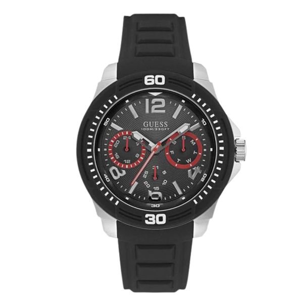 Guess Tread Black Silicone Strap Black Dial Quartz Watch for Gents - W0967G1