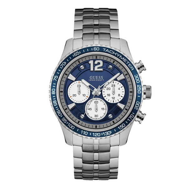 Guess Fleet Silver Stainless Steel Blue Dial Chronograph Quartz Watch for Gents - W0969G1
