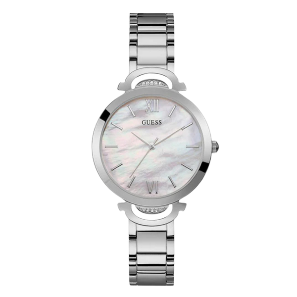 Guess Opal Silver Stainless Steel Mother of pearl Dial Quartz Watch for Ladies - W1090L1