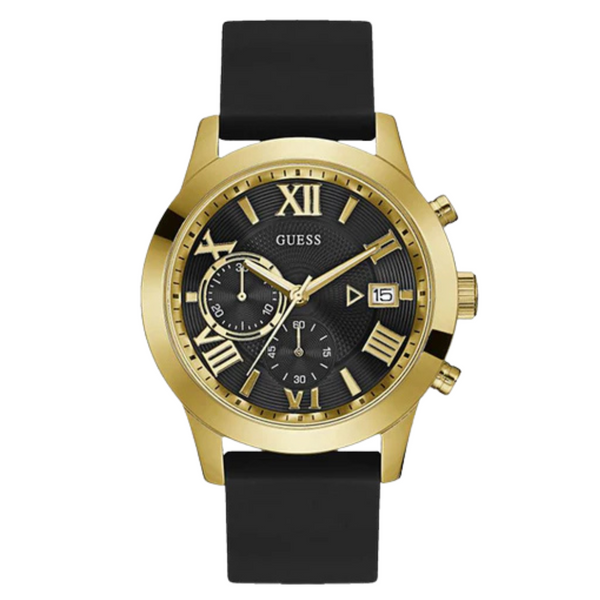 Guess Atlas Black Silicone Strap Black Dial Chronograph Quartz Watch for Gents - W1055G4