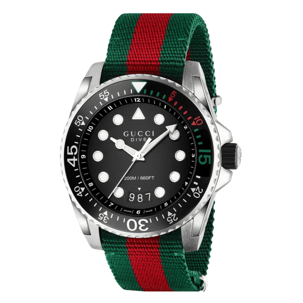 Gucci Dive Two-tone Leather Black Dial Quartz Watch for Gents - YA136209