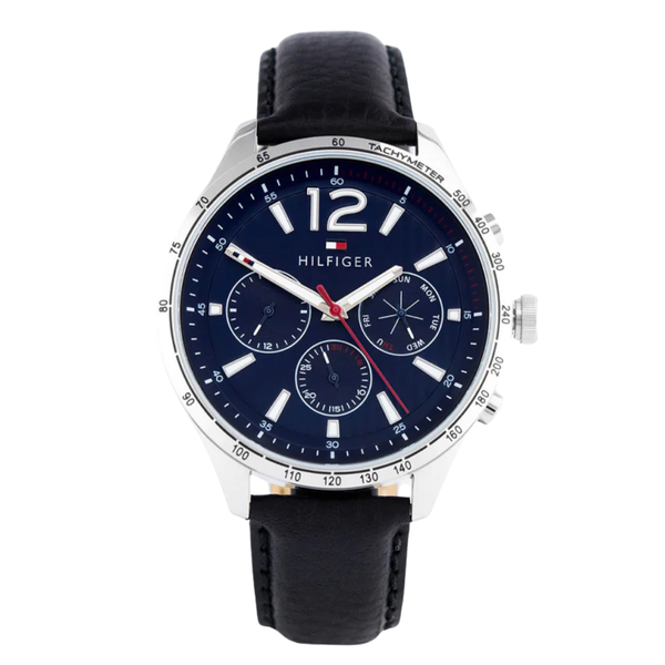 Tommy Hilfiger Gavin Black Leather Strap Blue Dial Chronograph Quartz Watch for Gents - 1791468