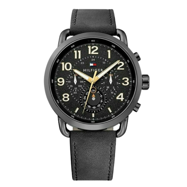 Tommy Hilfiger Briggs Black Leather Strap Black Dial Chronograph Quartz Watch for Gents - 1791426