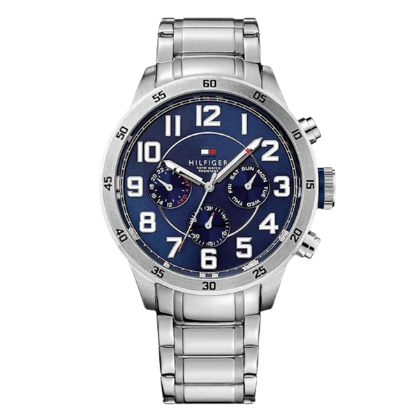 Tommy Hilfiger Trent Silver Stainless Steel Blue Dial Chronograph Quartz Watch for Gents - 1791053