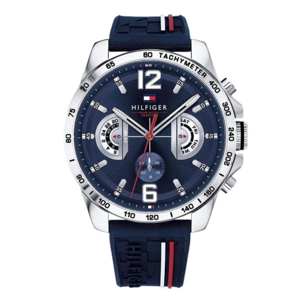 Tommy Hilfiger Decker Blue Rubber Strap Blue Dial Chronograph Quartz Watch for Gents - 1791476