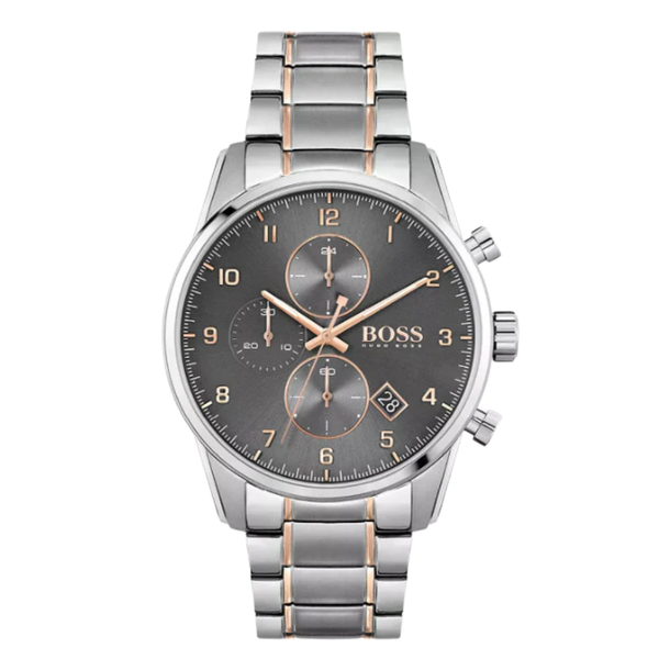 HUGO BOSS Skymaster Two-tone Stainless Steel Grey Dial Chronograph Quartz Watch for Gents - HUGO BOSS 1513789