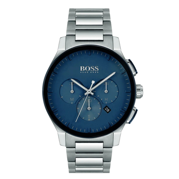 HUGO BOSS Peak Silver Stainless Steel Blue Dial Chronograph Quartz Watch for Gents - HUGO BOSS 1513763