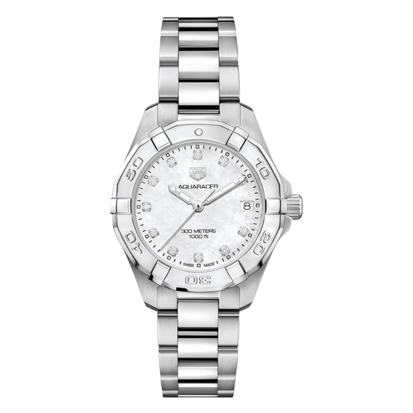 Tag Heuer Aquaracer Silver Stainless Steel White Mother of Pearl Dial Quartz Watch for Ladies- WBD1314.BA0740