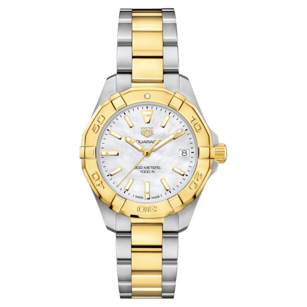 Tag Heuer Aquaracer Two-tone Stainless Steel White Mother of Pearl Dial Quartz Watch for Ladies- WBD1320.BB0320