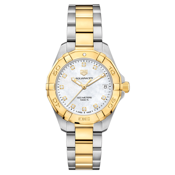 Tag Heuer Aquaracer Two-tone Stainless Steel White Mother of Pearl Dial Quartz Watch for Ladies- WBD1322.BB0320