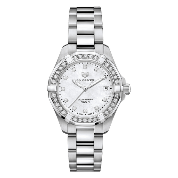 Tag Heuer Aquaracer Silver Stainless Steel White Mother of Pearl Dial Quartz Watch for Ladies - WBD1315.BA0740
