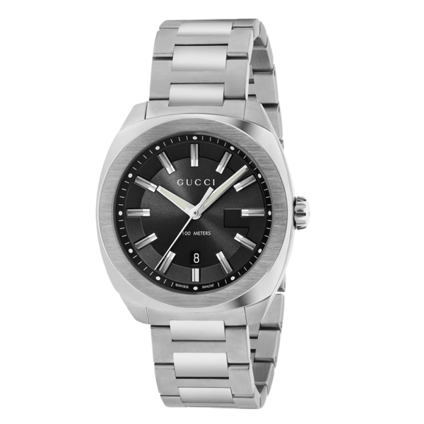 Gucci GG2570 Silver Stainless Steel Black Dial Quartz Watch for Gents- GUCCI YA142301