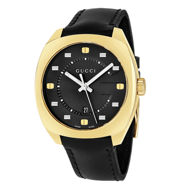 Gucci GG2570 Black Leather Strap Black Dial Quartz Watch for Gents- GUCCI YA142310