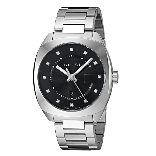 Gucci GG2570 Silver Stainless Steel Black Dial Quartz Watch for Ladies- GUCCI YA142404