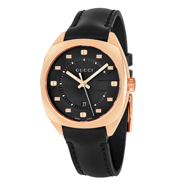 Gucci GG2570 Black Leather Black Dial Quartz Watch for Ladies- GUCCI YA142407
