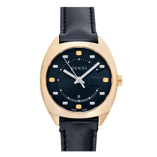 Gucci GG2570 Black Leather Black Dial Quartz Watch for Ladies- GUCCI YA142408