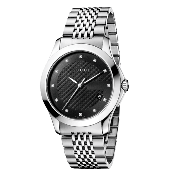 Gucci G-Timeless Silver Stainless Steel Black Dial Quartz Watch for Ladies- GUCCI YA126405