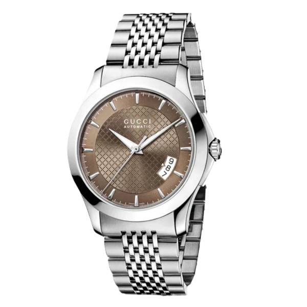 Gucci G-Timeless Silver Stainless Steel Brown Diamond Dial Automatic Watch for Gents - YA126412