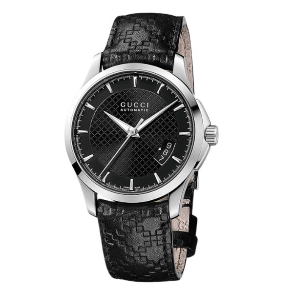 Gucci G-Timeless Black Leather Strap Black Diamond Dial Automatic Watch for Gents - YA126413