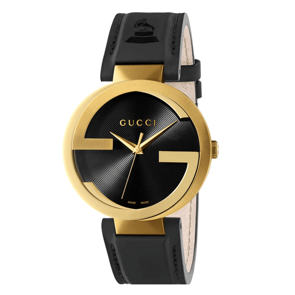 Gucci Interlocking Latin Grammy XL Special Edition Black Leather Black Dial Quartz Watch for Gents- GUCCI YA133208