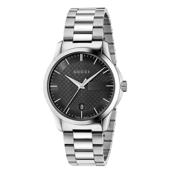 Gucci G-Timeless Silver Stainless Steel Black Dial Quartz Watch for Gents- GUCCI YA126457
