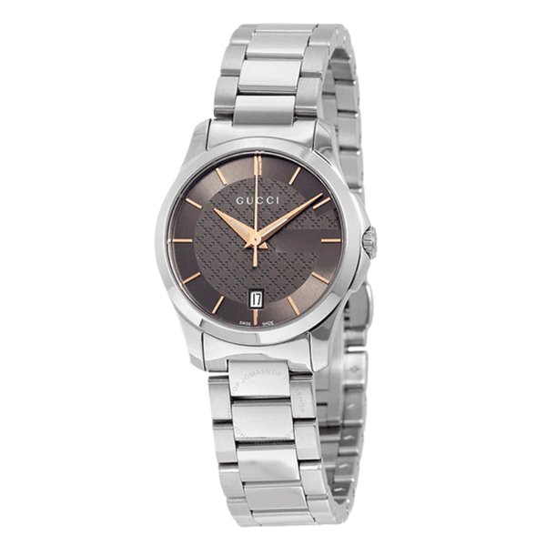 Gucci G-Timeless Silver Stainless Steel Brown Dial Quartz Watch for Ladies- GUCCI YA126529