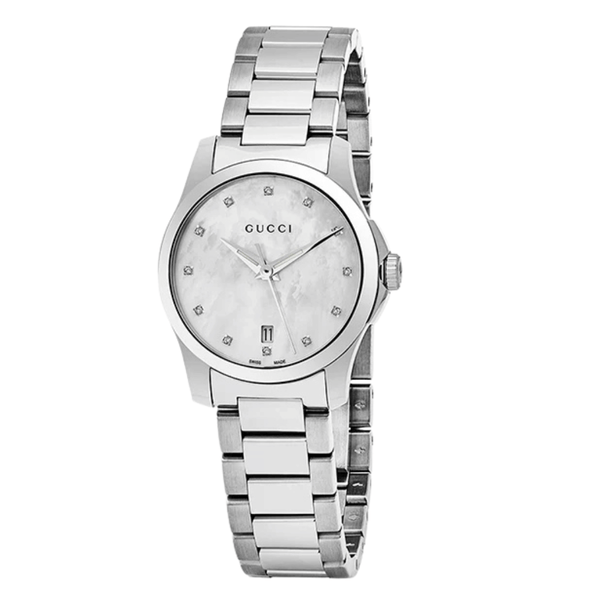 Gucci G-Timeless Silver Stainless Steel Mother of Pearl Dial Quartz Watch for Ladies- GUCCI YA126542