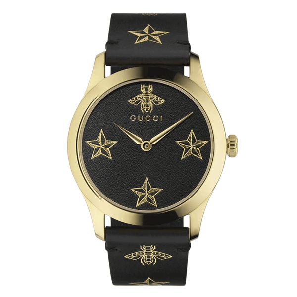 Gucci G-Timeless Black Leather Black Dial Quartz Watch for Unisex- GUCCI YA1264055