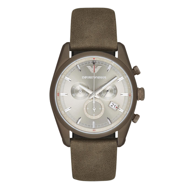 EMPORIO ARMANI Sportivo Brown Leather Silver Dial Quartz Watch for Gents- EMPORIO ARMANI AR 6076