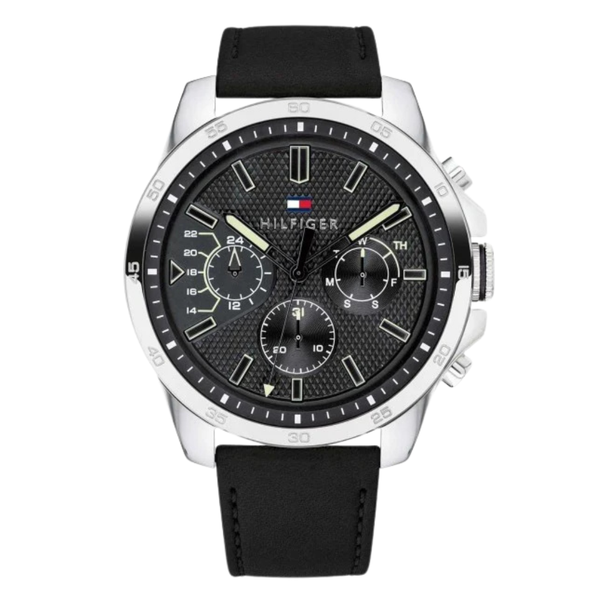 Tommy Hilfiger Decker Black Leather Strap Black Dial Chronograph Quartz Watch for Gents - 1791563